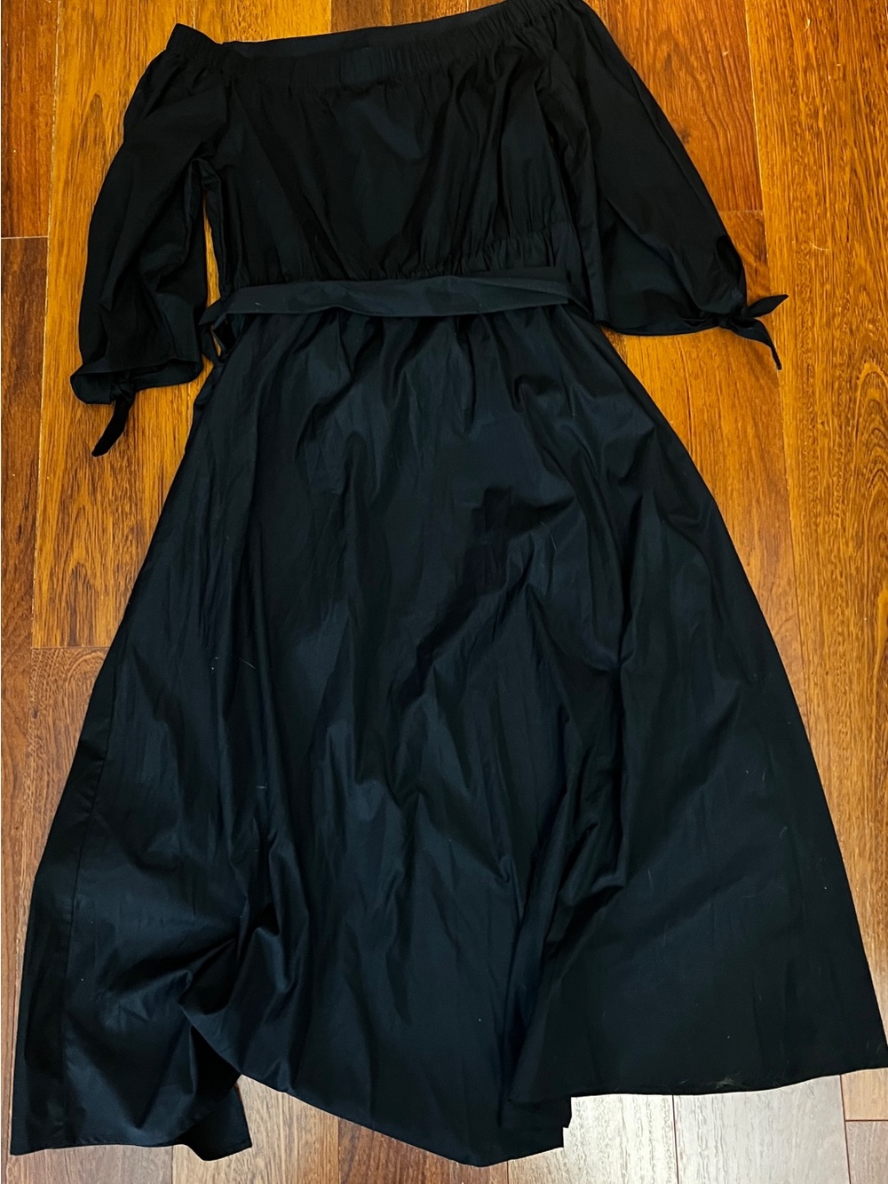 Eloquii cotton poplin midi dress with tie waist and puff tie sleeves size 16 - Picture 3 of 4
